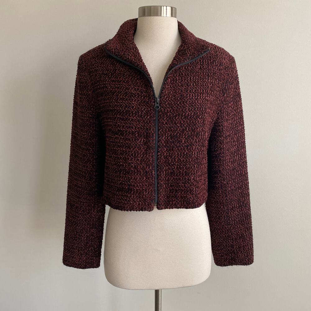 Emil Rutenberg Collection Cropped Chenille Jacket Burgundy Wine Black Small